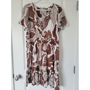 Devoted‎ Brown and White Printed V-Neck Mini Dress